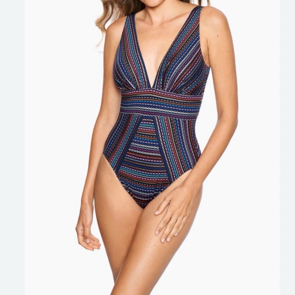 Miraclesuit Lionessa Odyssey Plunge One Piece Sz 10 Tummy Control Shaping